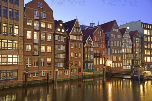 Europe, Germany, Hamburg, City, Nikolaifleet, evening mood canal side, backside of the historic Deichstraße, Hamburg, Hamburg, Federal Republic of Germany, Europe