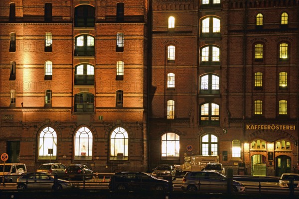 Europe, Germany, Hamburg, historic warehouse district, view from the customs canal to the former brick warehouses, coffee roasting plant, Hamburg, Hamburg, Federal Republic of Germany, Europe