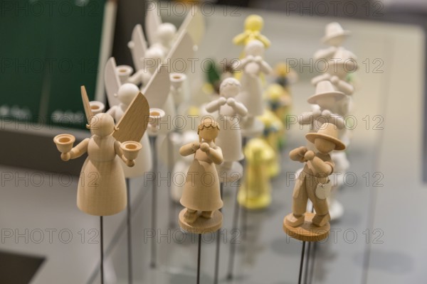 Exhibition of various steps in the painting of flower children and angel figurines, in the Wendt & Kühn World in Grünhainichen, Erzgebirge, Saxony, Germany, Europe