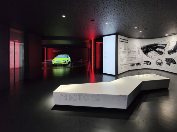 Interior view of the Seat Pavilion, Autostadt, Volkswagen AG, Wolfsburg, Lower Saxony, Germany, Europe