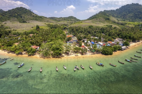 Fishing village seen from the air, Koh Libong island in the Andaman Sea, Thailand, Asia