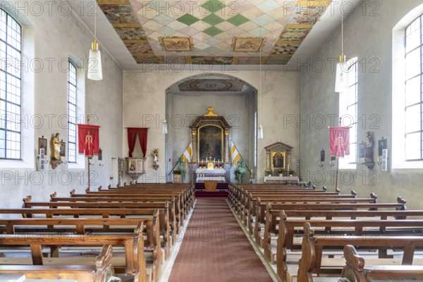 Interior of the Catholic Church of the Sacred Heart of Jesus in Tüchersfeld in Franconian Switzerland, town of Pottenstein, Bavaria, Germany, Europe