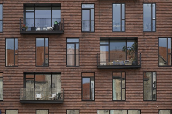 Contemporary architecture, Krøyers Square residential complex, inspired by historic warehouses, Nordic Ecolabel certified, Christianshavn district, Copenhagen, Denmark, Europe