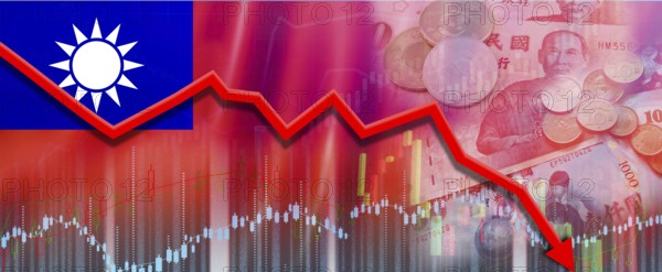 Taiwan financial crisis on economic graph. Financial fall of Taiwan economy concept
