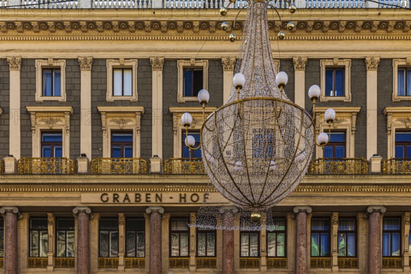 Christmas lights in the pedestrian zone, behind the facade of the Graben Hof, Graben, Vienna, Austria, Europe