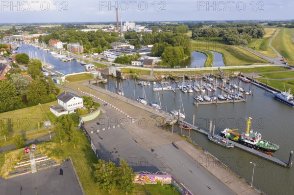 Aerial view of the harbour in Glückstadt, Schleswig-Holstein, Germany, Europe