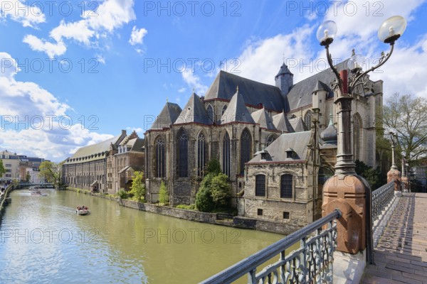 Late gothic Saint Michael Church and St. Michael bridge, Ghent, Flanders, Belgium, Europe