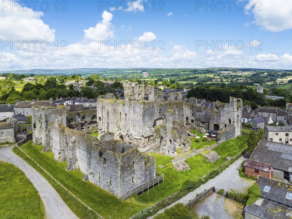 Middleham Castle from a drone, Middleham, Wensleydale, North Yorkshire, England, United Kingdom, Europe