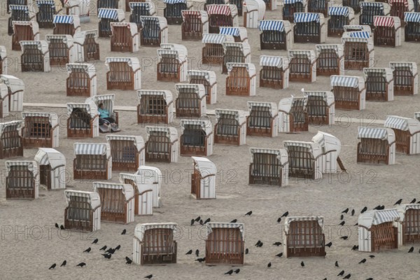 Beach with beach chairs, Baltic Sea spa Travemünde, Bay of Lübeck, Lübeck, Schleswig-Holstein, Germany, Europe