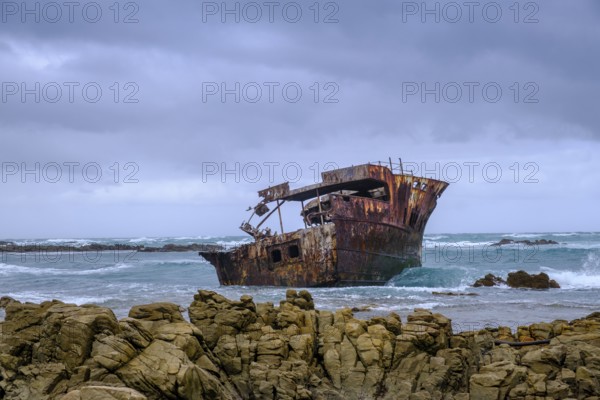 Bad weather at Cap Agulhas, shipwreck, southernmost point of Africa, meeting of the Indian and Atlantic Oceans, Cape Agulhas, Garden Route, Western Cape, South Africa, Africa