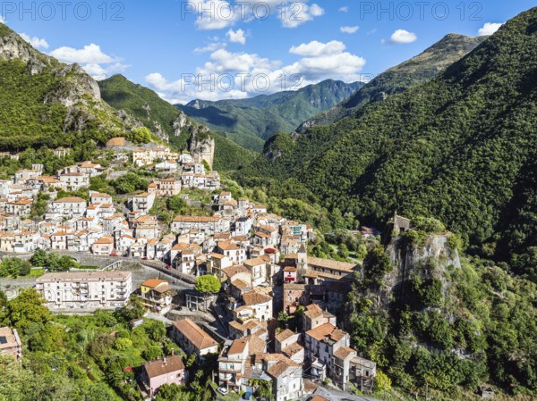 Orsomarso from a drone, Cosenza, Calabria, Italy, Europe