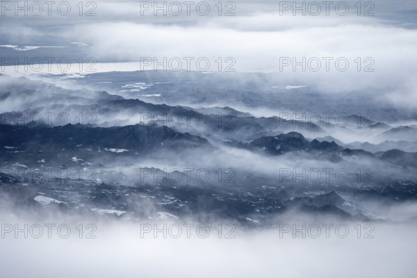 Fog, clouds rising from the glacier in the evening, atmospheric, glacier Myrdalsjökull, Pakgil, Iceland, Europe