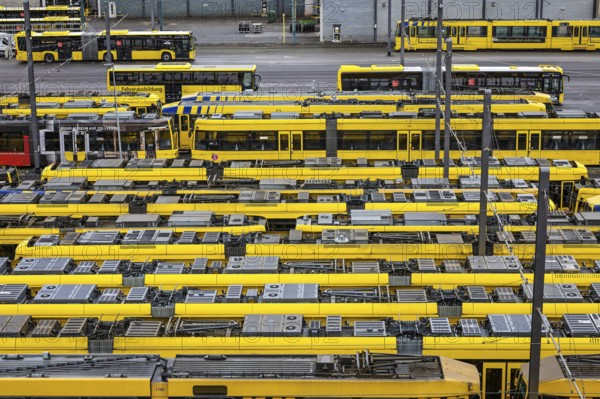 Essen, North Rhine-Westphalia, Germany, Trams at Ruhrbahn depot, Verdi and EVG warning strike, Europe