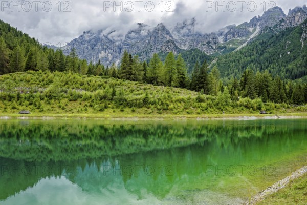 Panoramic lake, mountain lake, Stubai Alps near Telfes and Fulpmes, high mountains of the Alps, weather mood, cloud mood, Tyrol, Austria, Europe