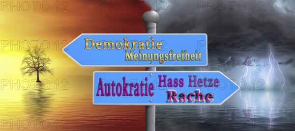 Symbolic image, democracy versus autocracy, US democracy in danger, EU and Germany under political pressure, industry, Donald Trump, tariff threats, Elon Musk, Mark Zuckerberg, social networks, fake news, rights broken, hate, hate speech, DSG Digital Services Act, re-election, USA, politics, announcements, vendetta, wanted dictator, Republicans, US electoral system, global danger, lies, 2nd term, global burden, Ukrainian war, storming White House, North America