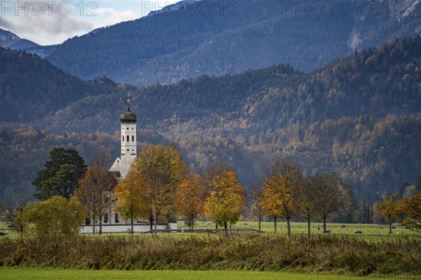 The baroque Coloman Church or St Coloman near Schwangau, Allgäu, Bavaria, Germany, Europe