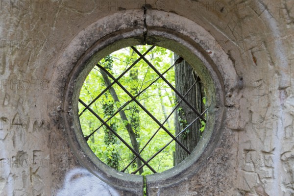 Interior view of the Schanzenturm, artificial tower ruin of the manor in the forest of the Lausker Skala, Weißenberg, Saxony, Germany, Europe