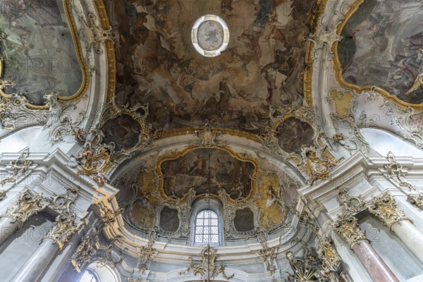 Ceiling fresco in the interior of the pilgrimage church of the Visitation of the Virgin Mary / Käppele on the Nikolausberg, Würzburg, Lower Franconia, Bavaria, Germany, Europe