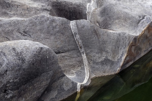 Rocks, rock structures, Verzasca River, near Lavertezzo, Verzasca Valley, Valle Verzasca, Canton Ticino, Switzerland, Europe