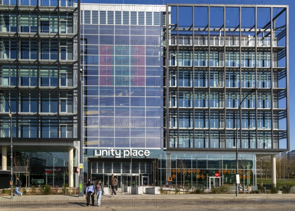 Banco Santander bank head offices, Unity Place, Milton Keynes Central, Buckinghamshire, England, UK