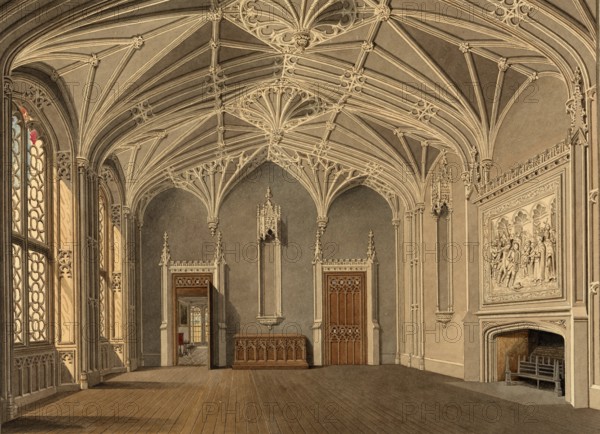 The Hall of Blithfield, country house in Staffordshire, England, digitally restored reproduction of a 19th-century original by John Buckler, Record date not stated, country house in Staffordshire, digitally restored reproduction of a 19th-century original, Record date not stated