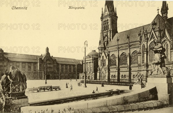 Königsplatz in Chemnitz around 1910, Saxony, Germany, digitally enhanced reproduction from a historical original, around 1900, public domain, Europe