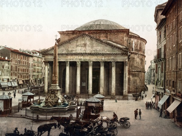 Pantheon Fountain on the Piazza della Rotonda, Rome, Italy, 1890, Historical, digitally restored reproduction from a 19th century original, Record date not stated, Europe