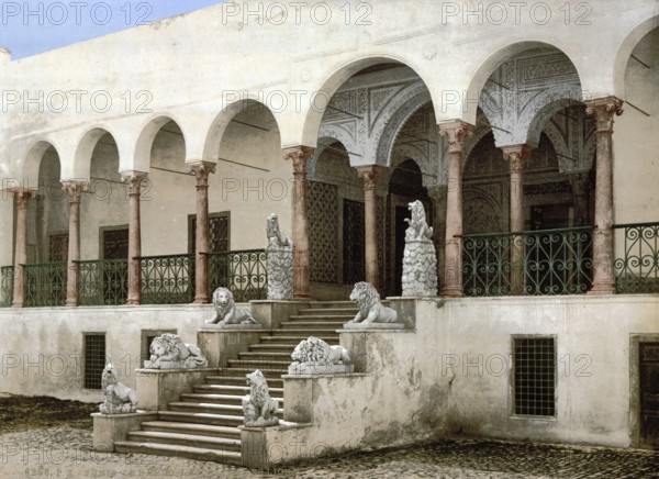 Bardo, Suburb of Tunis, Museum, Lion Staircase, Staircase, Tunis, Tunisia, c. 1895, Historical, digitally restored reproduction from a 19th century original, Record date not stated, Africa