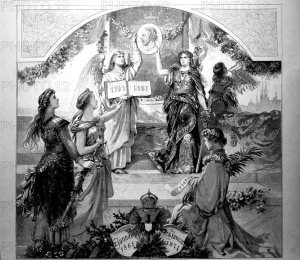 Depiction of the 90th birthday of Kaiser Wilhelm, Germany, 1887, Historical, digital reproduction of an original from the 19th century, Europe