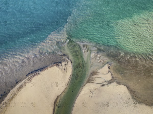 Aerial photograph, top down view of the Radolfzell Aach estuary with current lines, structures, patterns, sediments, Radolfzell on Lake Constance, Untersee, district of Constance, Baden-Württemberg, Germany, Europe