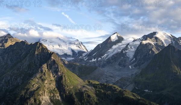 Mountain landscape at sunset, summit Grand Combin de Grafeneire, Fionnay, Valais Alps, Valais, Switzerland, Europe