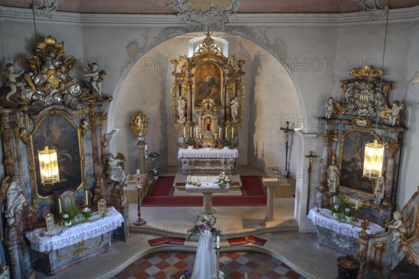 Side altars and chancel of St Wendilinus Church built between 1766 and 1769 Steinbach, Lower Franconia, Bavaria, Germany, Europe