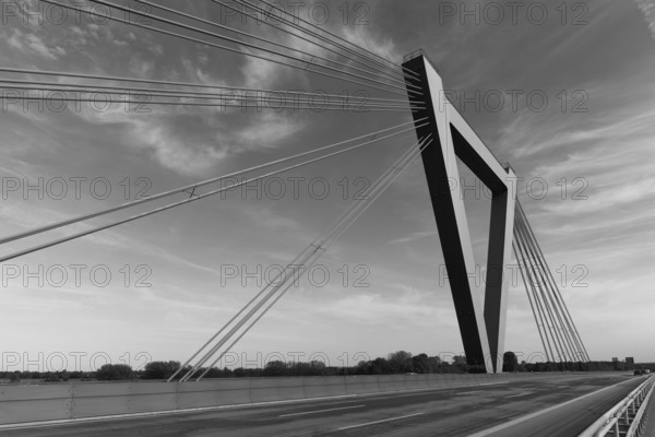 Airport bridge, motorway bridge A44 over the Rhine, cable-stayed bridge, opened 2022, Düsseldorf, North Rhine-Westphalia, Germany, Europe