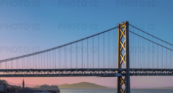 Cruise ship docked near panoramic San Francisco financial skyline near Oakland Bay Bridge.