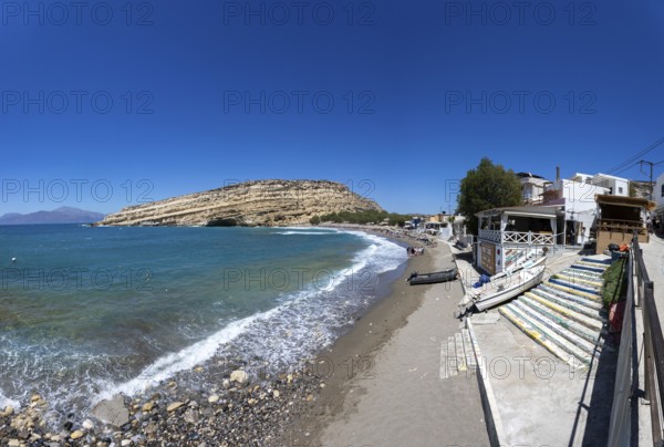 Fishing boats on the beach of Matala, south coast, Crete, Greece, Europe
