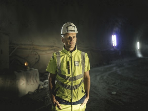 Graduate engineer (FH) Sebastian Reimann in construction lot H53, Brenner Base Tunnel, Wolf, Tyrol, Austria, Europe