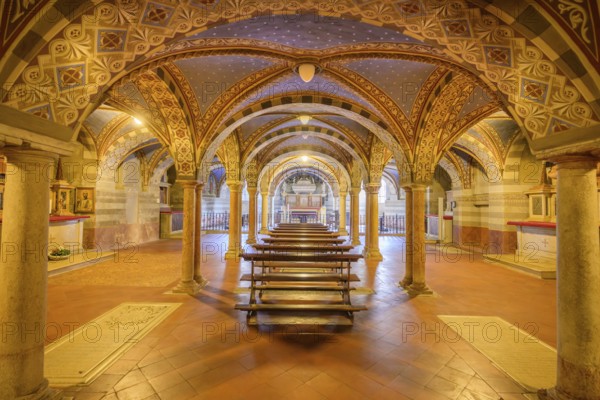 View of the main altar with the ark of St Marcellinus in the crypt, Cathedral of Santa Maria Assunta, Cremona, Province of Cremona, Italy, Europe