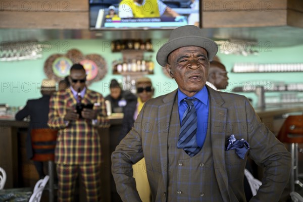 Sapeur, member of the Société des Ambianceurs et des Personnes élégantes (SAPE), society of entertainers and stylish people, Brazzaville, Republic of Congo