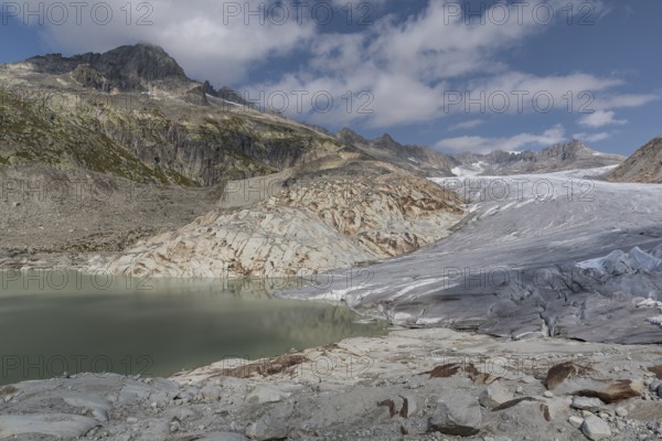 Rhone Glacier, Obergoms VS, Wallis, Switzerland. Under the white blankets is the ice grotto