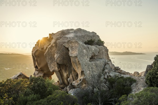 Bizarre granite rocks, Roccia dell Orso, sunset, Capo d'Orso, Palau, Costa Smeralda, Sardinia, Italy, Oceania