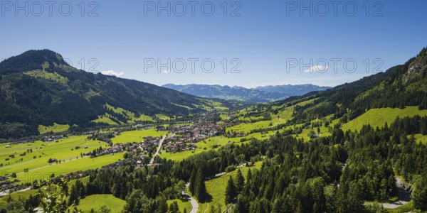 Ostrachtal, Imberger Horn, 1656m, and Bad Hindelang, Oberallgäu, Allgäu, Swabia, Bavaria, Germany, Europe