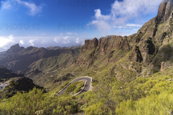 Landscape in the Teno Mountains with the road to Masca, Tenerife, Canary Islands, Spain, Europe