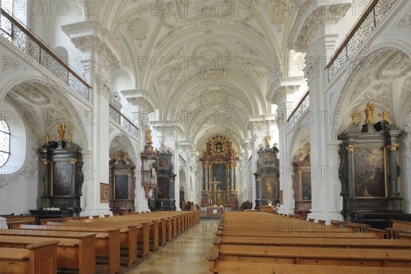 Interior view of the baroque castle church, paintings, decorations, ornaments, fresco, Friedrichshafen, Obersee, Lake Constance, Lake Constance area, Baden-Württemberg, Germany, Europe