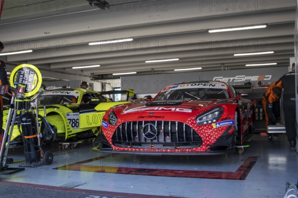 10 May 2024, Hockenheimring Germany : Free practice of the International GT Open. Picture: Mercedes in the pit lane (Getspeed Performance racing team)