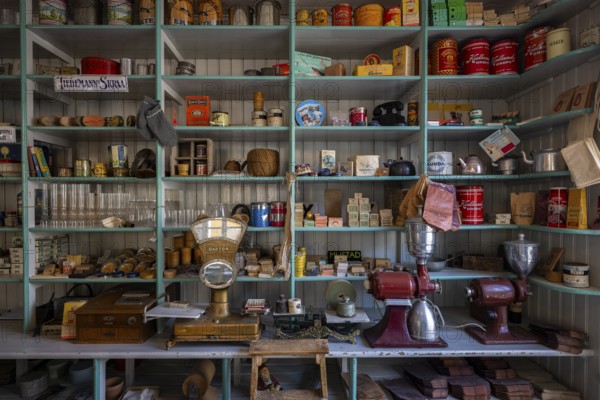 Old shop in the fishing village of Nusfjord, Lofoten, Norway, Europe