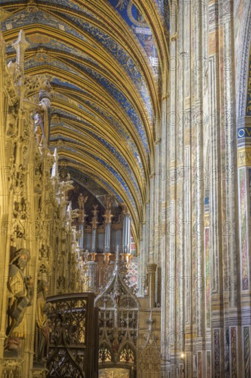 Choir columns and ceiling fresco in St Cecilia's Cathedral, Albi, Département Tarn, France, Europe