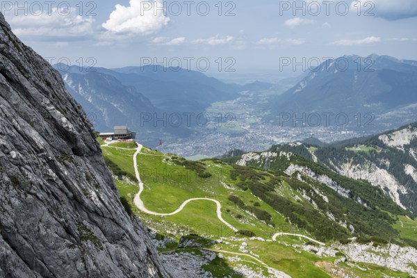 Osterfelderkopf with mountain railway, Garmisch-Patenkirchen, Wetterstein range, Bavaria, Germany, Europe