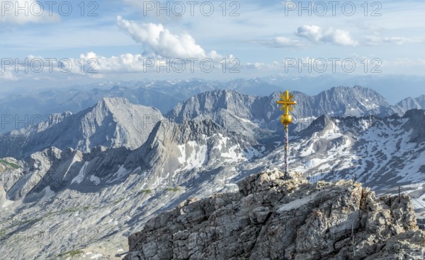 Summit cross, aerial view, Zugspitze, high mountains, Bavaria, Germany, Europe