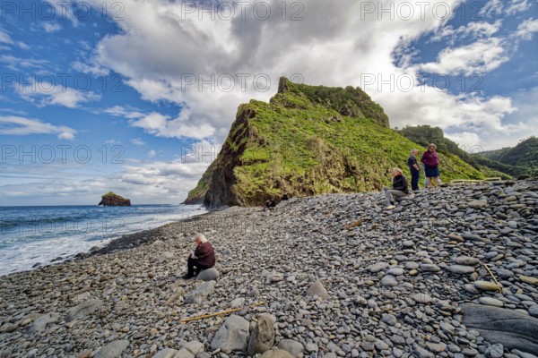 On the beach, stone beach of Calhau de São Jorge, Madeira Portugal