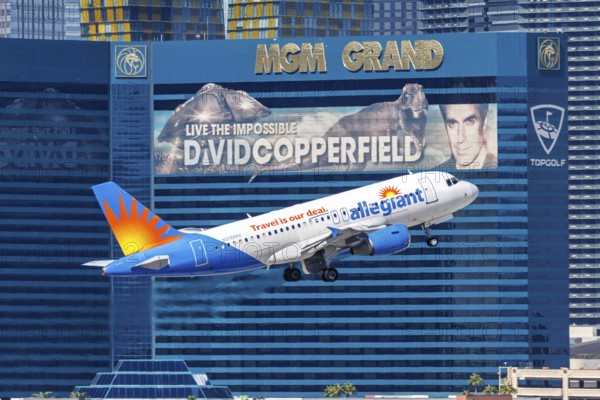 An Airbus A319 aircraft of Allegiant Air with the registration number N310NV at Las Vegas Airport, USA, North America